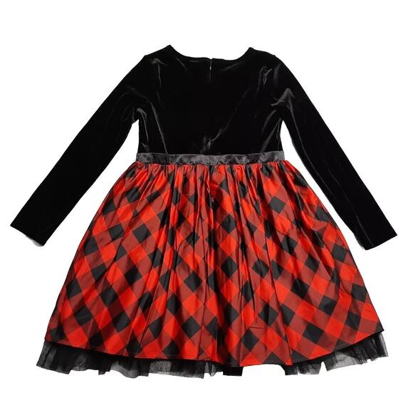 NWT Cat & Jack XL (14/16) Velour Buffalo Check Dress Tulle Trim Plaid Re… - Picture 1 of 5